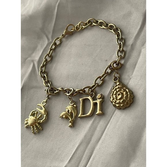 Vintage Di Gold Tone 4 Dangle Charms Chain Link Bracelet - Picture 1 of 11